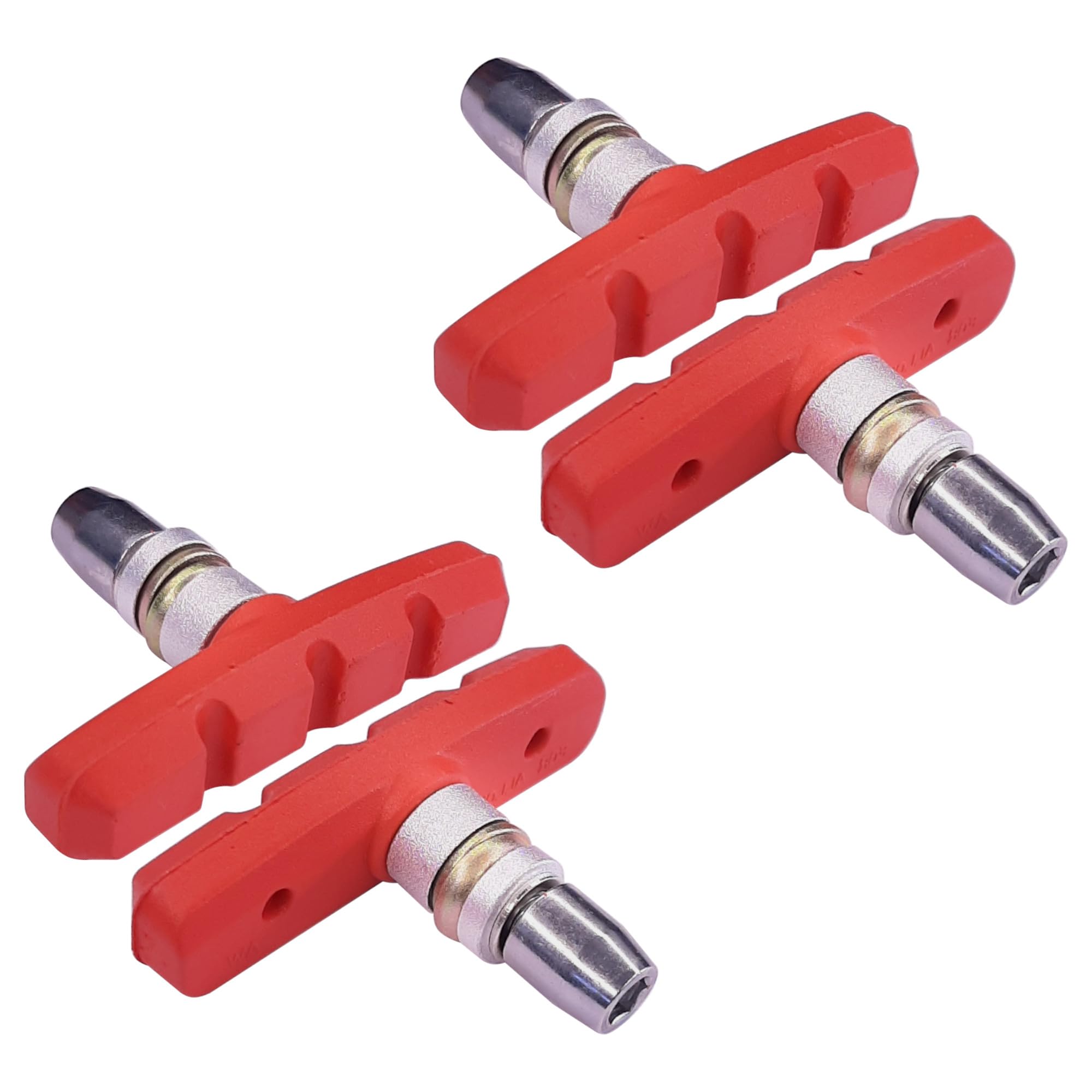 cyclingcolors 4 x Bicycle Brake Pads 2 Pairs 60 mm Symmetrical V-Brake Compatible with Shimano Tektro Avid Sram Cycle Mountain Bike City Red