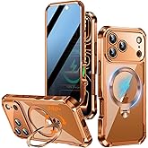 Upholyee [360° Rotatable CD Stand & Built-in Privacy Screen Magnetic Case for iPhone 17 Pro[Compatible with MagSafe & Full Signal] Mil-Grade Shockproof Full Body Anti-Spy Cover for 17 Pro-Orange