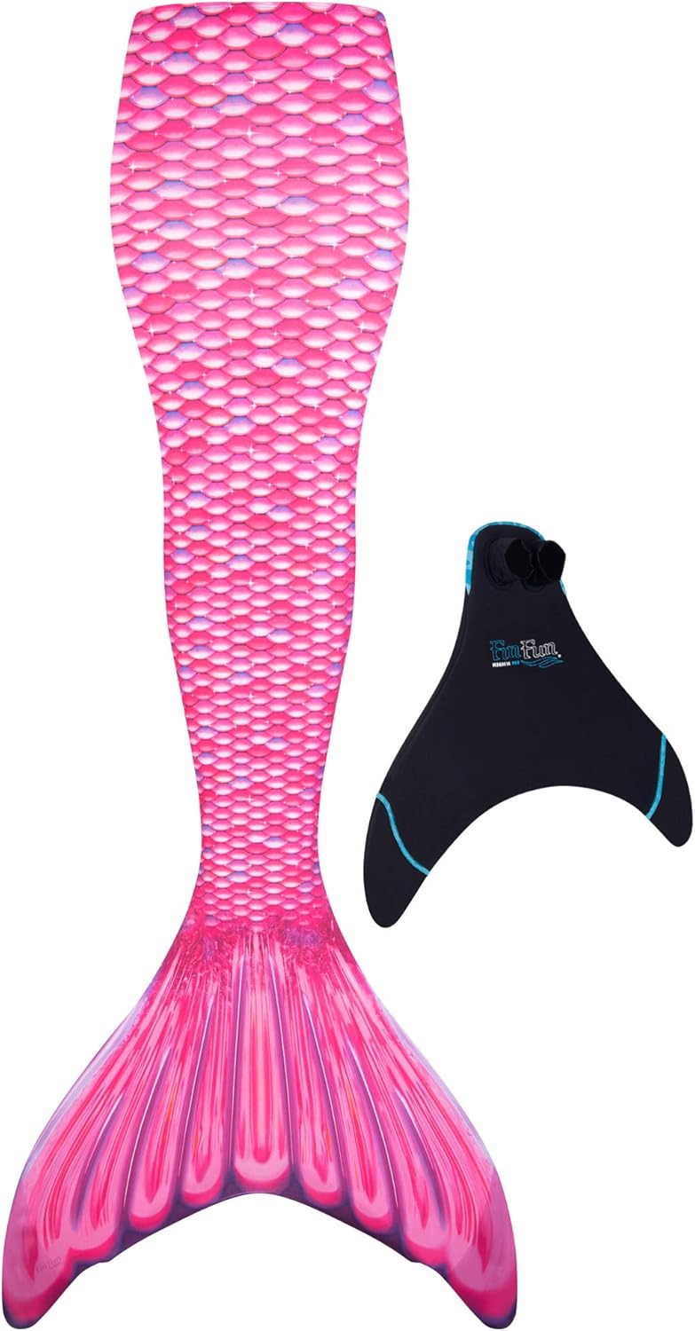 Fin Fun Mermaid Tail, Reinforced Tips, with Monofin, New Malibu Pink, Adult XS