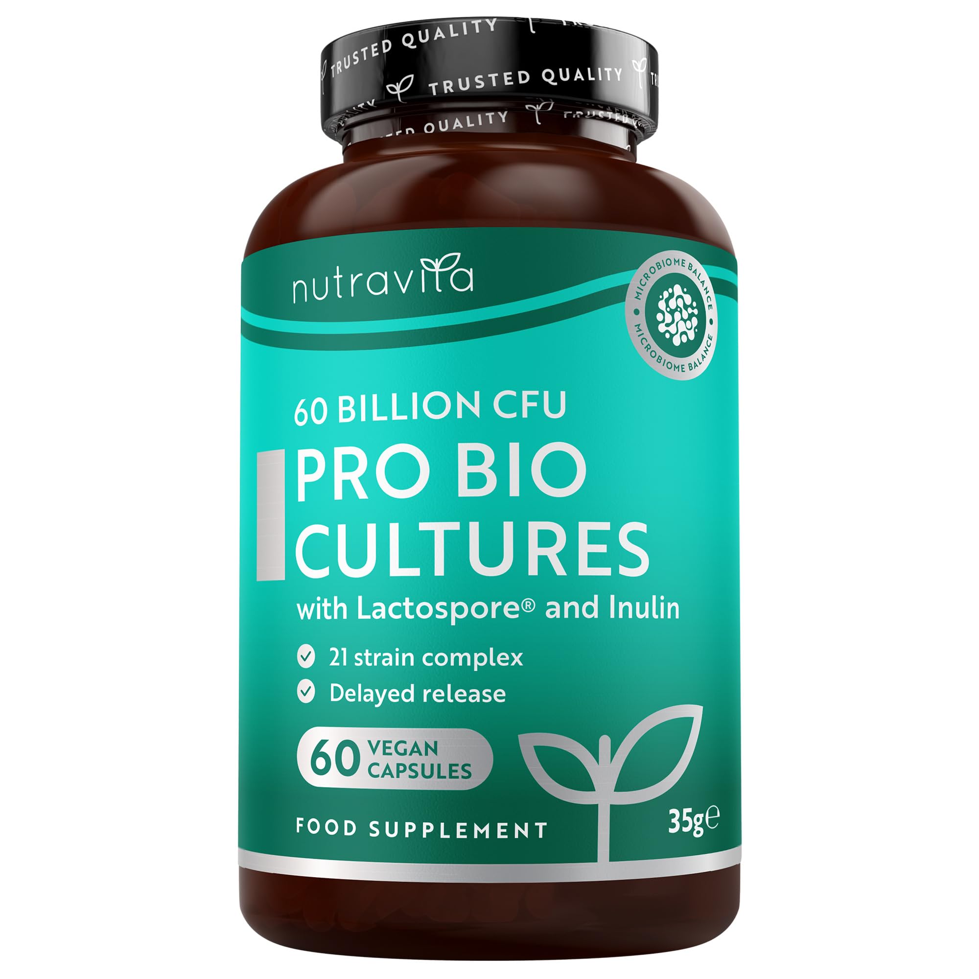 Nutravita Probiotics Cultures 60 Billion CFU, 21 Strain Complex with Lactobacillus Reuteri & Acidophilus - Bio Cultures Complex Probiotics & Prebiotics Supplements, 60 Vegan Capsules - Made in the UK