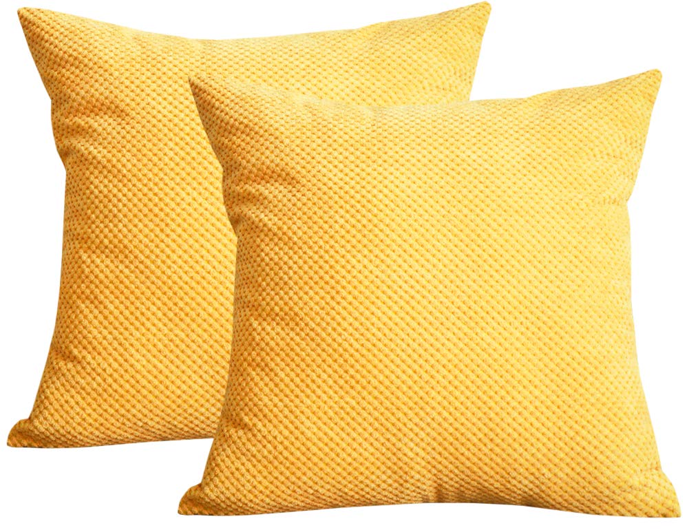 Lutanky Corduroy Cushion Covers (Pack of 2) Super Soft Pineapple Grid Throw Pillow Cases for Sofa Bedroom Home Decor （45 x 45 cm） (dark yellow, 2 Pieces)