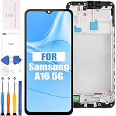for Samsung Galaxy A16 5G Screen Replacement with Frame &ndash; Full LCD Display Assembly &amp; Complete Tool Kit &ndash; Fix Cracked/Broken Glass&ndash; Compatible with SM-A166E A166U A166B(Black No Fit 4G Version)