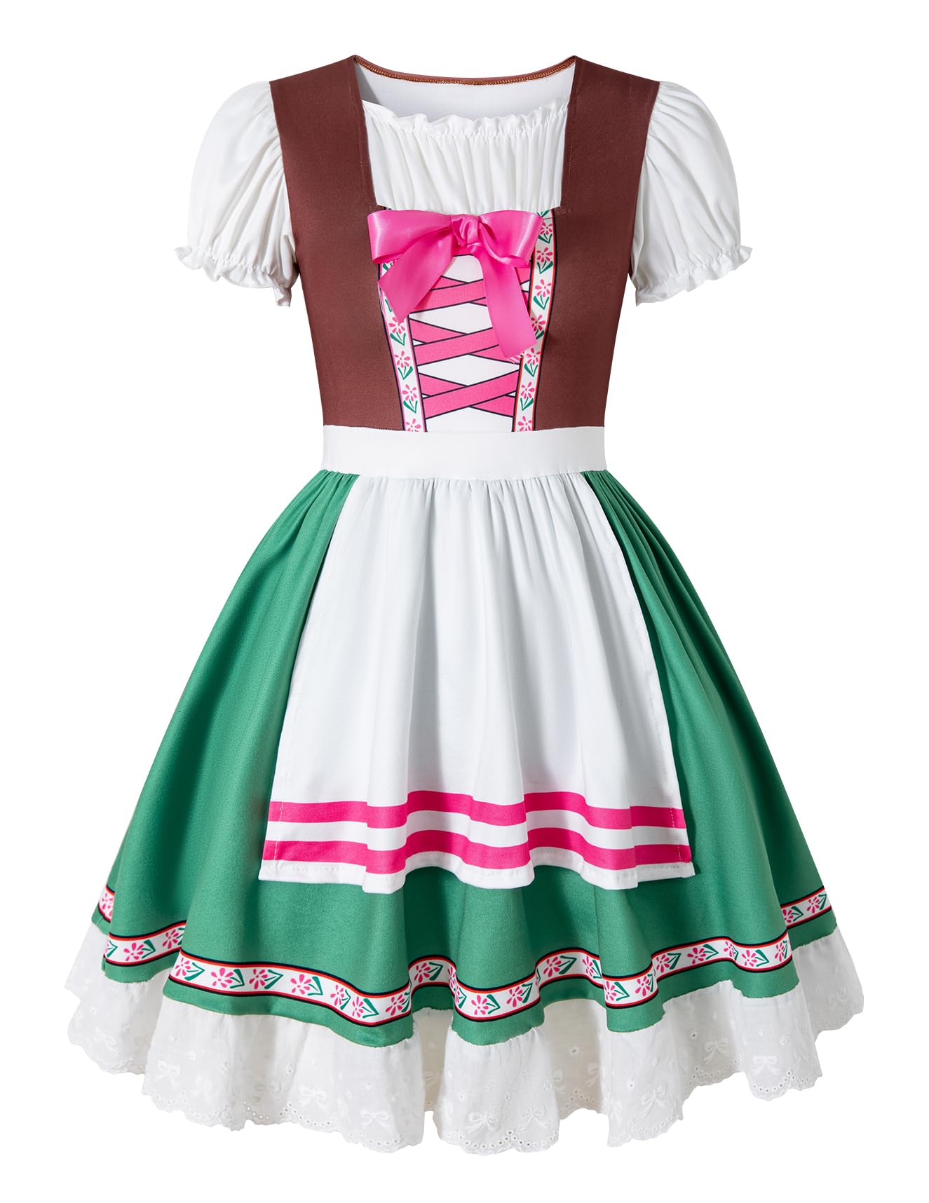 Photo 1 of Auggle Girls Oktoberfest Costume German Dirndl Dress Kids Beer Maid Cosplay Outfits(green,7-8Years)