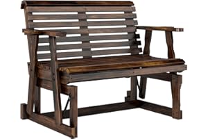 Outsunny Outdoor Glider Bench, Wooden Glider Chair with 2 Cupholders, Slatted Seat and Armrests, Patio Swing Rocking Loveseat