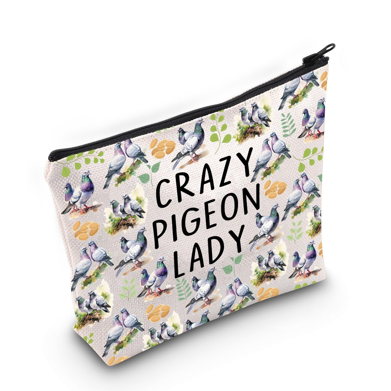 PLITI Pigeon Gifts Pigeon Themed Gifts Pigeon Lover Gift Crazy Pigeon Lady Makeup Bag for Bird Lover Zipper Pouch (Crazy Pigeon bagU)