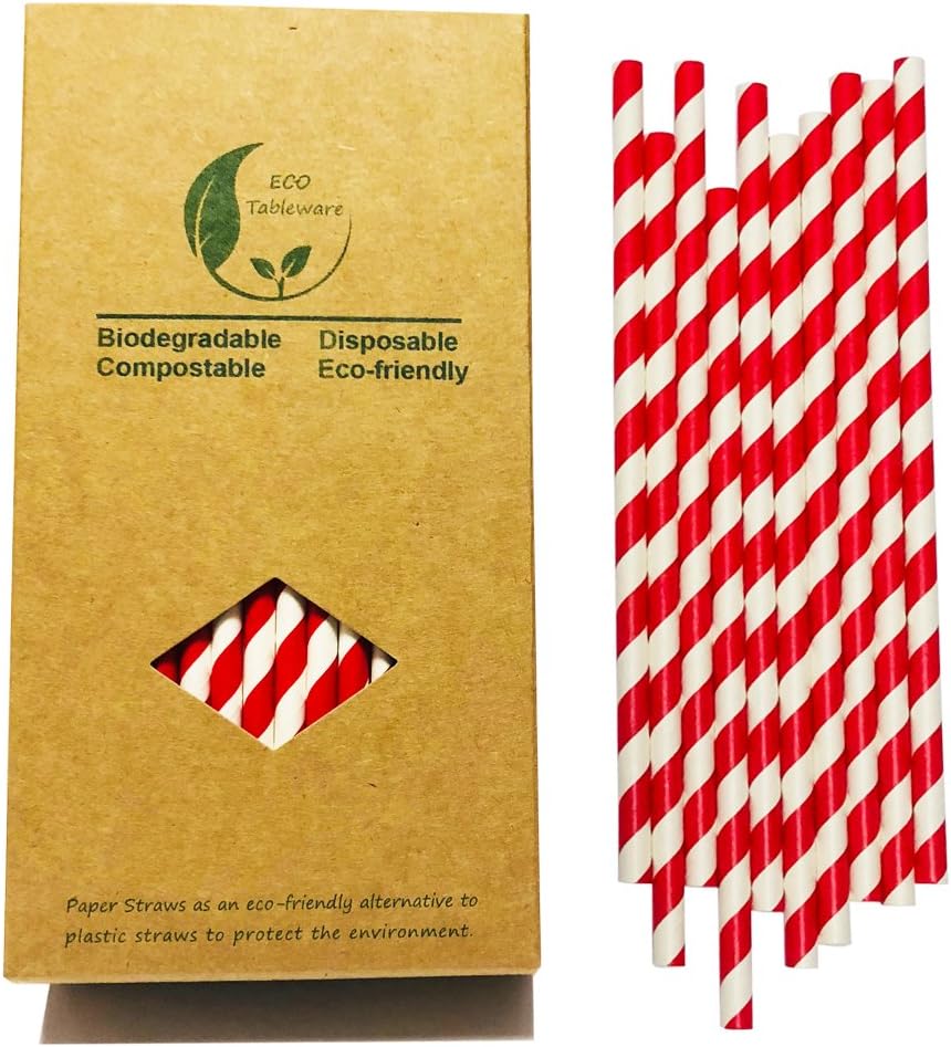 Disposable Red Striped Paper Straws