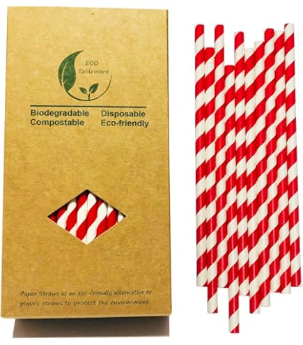 Pailles En Papier Rayées Orange Et Blanc - Biodégradables, 8 Pièces, 20 Cm, Pour Fêtes