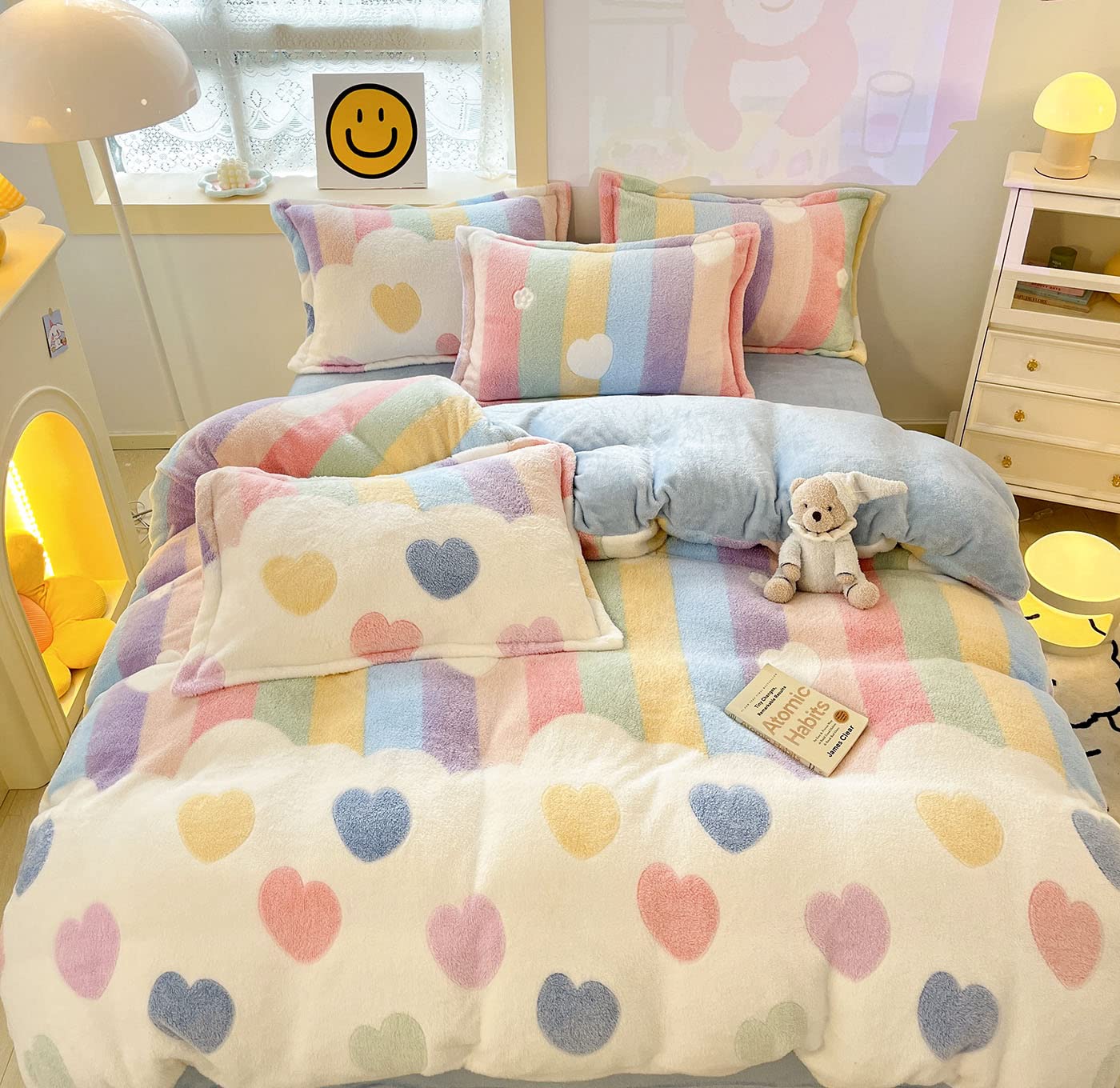 Photo 1 of KASBLUEL Queen Duvet Cover, Rainbow Pink 3Pcs Full Size Bedding Sets, Aesthetic Comforter Covers, Ultra Fluffy Blanket Soft Cute Kawaii Bed Set for Toddler Teen Kids Girls Women Cottagecore Decor