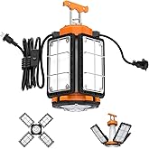 LED Temporary Work Light: 100W 15000Lumen with Brightness Adjustable Switch, 4 Deformable Panels Linkable Hanging Work Light, Portable 5000K Led Work Light for Workshop Construction Site Garage