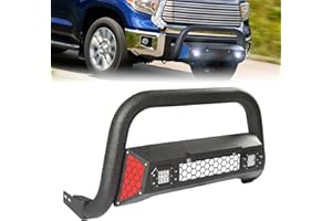PARTREE Bull Bar Fit for Toyota Tundra 2007-2021 & Toyota Sequoia 2008-2022 with LED Light & w/License Plate Bracket DIY Paintable Truck Front Bumper Brush Push Bar Front Grille Guard Protector