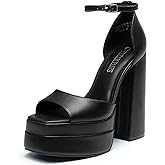 DREAM PAIRS High Heels Chunky Block Platform Heels for Women Ankle Strap Sexy Open Square Toe Heels Dressy Pumps Sandals