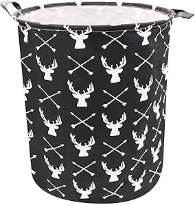 ZUEXT 19.7 Inch Large Storage Hampers,Black Canvas Fabric Waterproof Clothes Basket for Men,Collapsible Baskets Storage Bin for Kids Room Home Decor,Toy Organizer,Baby Hamper for Boys(White Deer)