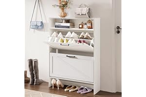 RWYHG Shoe Storage Cabinet with 2 Flip Drawers,Farmhouse Narrow Shoe Organizer Cabinet with Legs,Freestanding Hidden Slim Sho