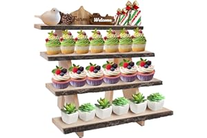 GRNVIBE Display Stand 4 Tier Cupcake Stand Wooden Dessert Stands Rustic Display Riser Action Figure Stand,Display Stand for Vendor Events,Food Display,Decor,Birthday Party, Wedding, Baby Shower,Housewarming Gift