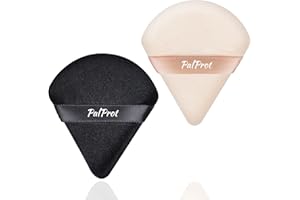 PALPROT 2 Pcs Triangle Makeup Powder Puff for Face Powder Soft Velour Reusable Powder Pad Pressed Applicator for Under Eyes and Face Corners Loose Setting Powder (Black & Pink)