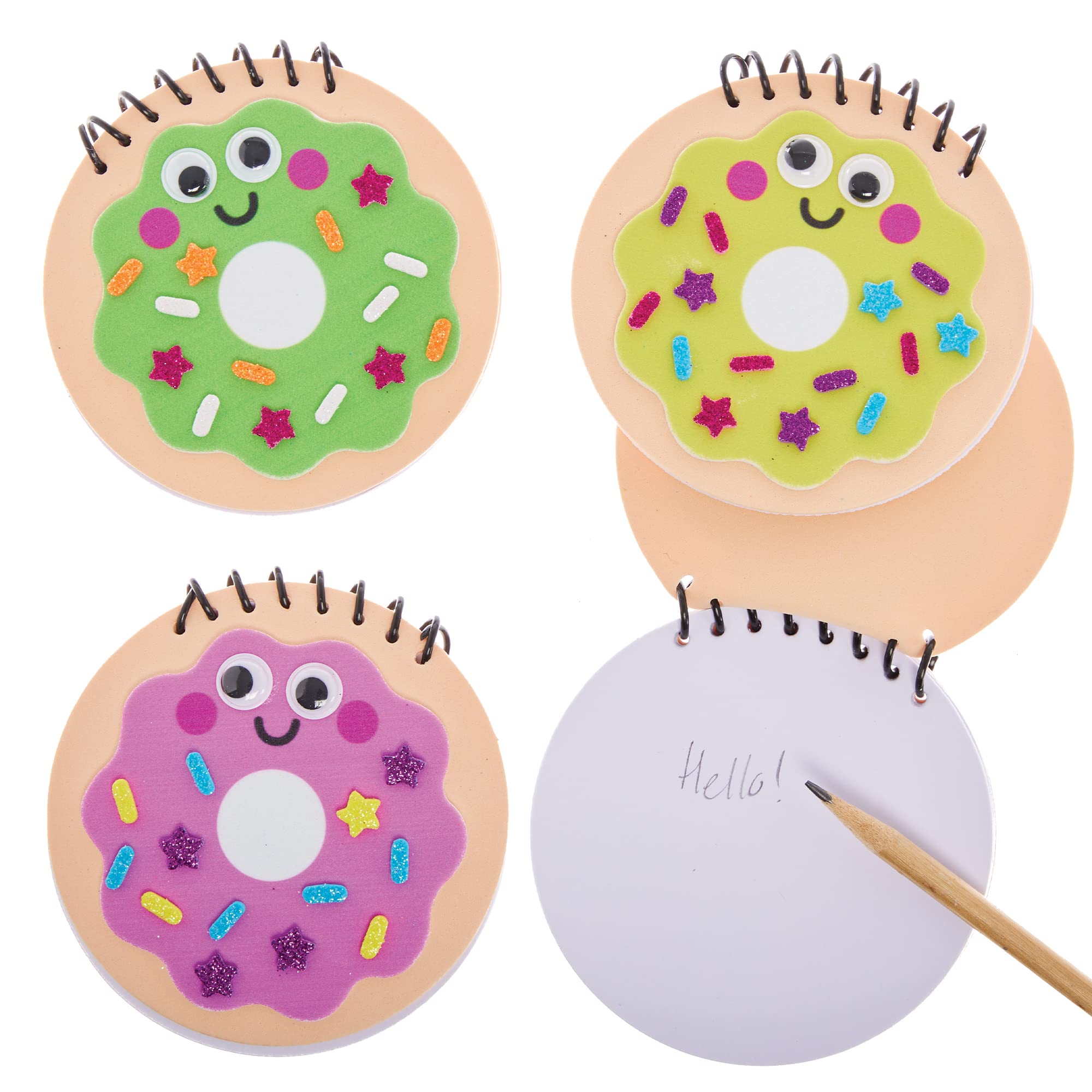 Baker Ross FX701 Doughnut Mini Notebook Kits - Pack of 5, Foam Arts and Crafts Kits for Kids, Blue,Green,Pink,Purple,White