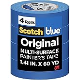 ScotchBlue Original Multi-Surface Painter's Tape, 1.41 Inches x 60 Yards, 4 Rolls, Blue, Paint Tape Protects Surfaces and Rem