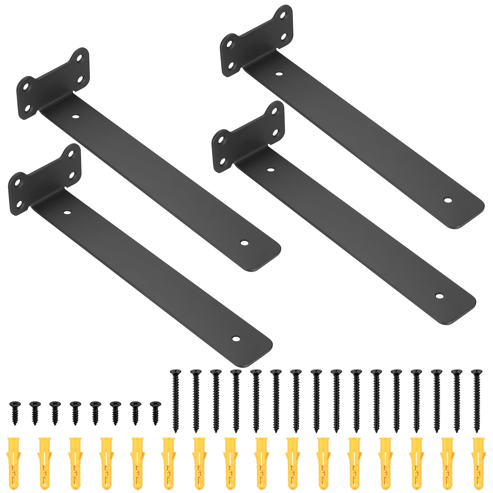4 Pcs Heavy Duty Floating Shelf Brackets for Shelves L Shaped Support Brackets Wall Mounted, Metal Scaffold Board Shelf L Braces (Black, 10 inch cat Ear Style) — image 1