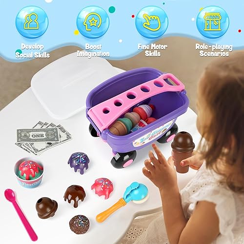 Torlam Ice Cream Cart for Kids Toys, Pretend Play Food Toys Ice