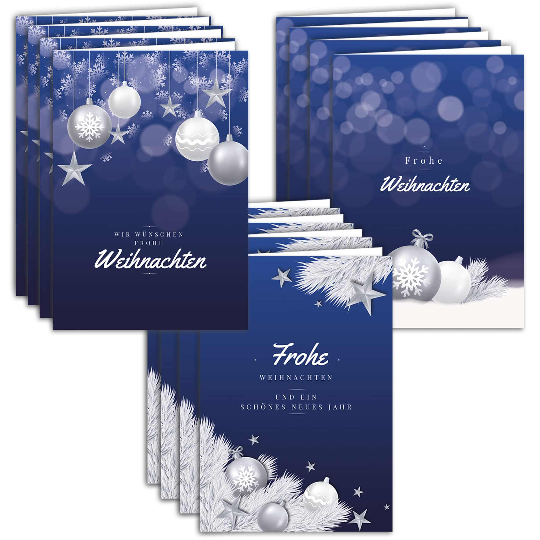 12 Christmas Cards Set Folding Cards with Envelopes Square Card Cards Business Envelope Shiny Merry Christmas Xmas Light Blue Dark Blue Blue Gift Christmas Greetings