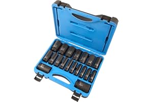 JET 1/2-Inch Drive Impact Socket Set - SAE 6 Point Deep Sockets with Torque Drive - 19 Pieces
