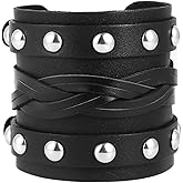 STWTR Men's Wide Cuff Wristband Punk Rock Motorbike Wide Belt Leather Bracelet