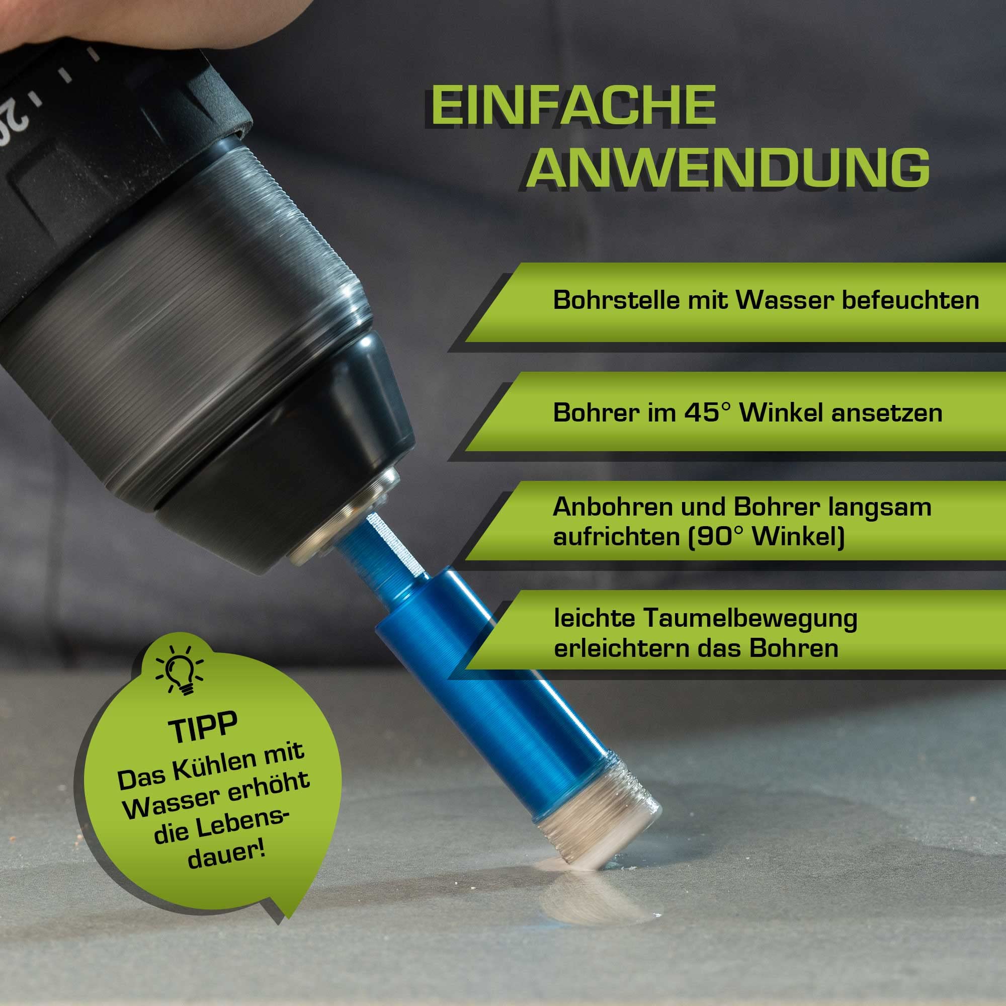 Profi Fliesenbohrer 6mm BIT Adapter - Diamantbohrer für Feinsteinzeug, harte Fliesen uvm. Diamantbohrkrone für Bohrmaschinen | rendech® Markenqualität 5