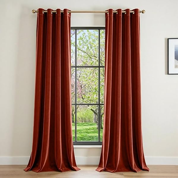 LAZZZY ORANGE VELVET EXTRA LONG CURTAINS BLACKOUT THERMAL...