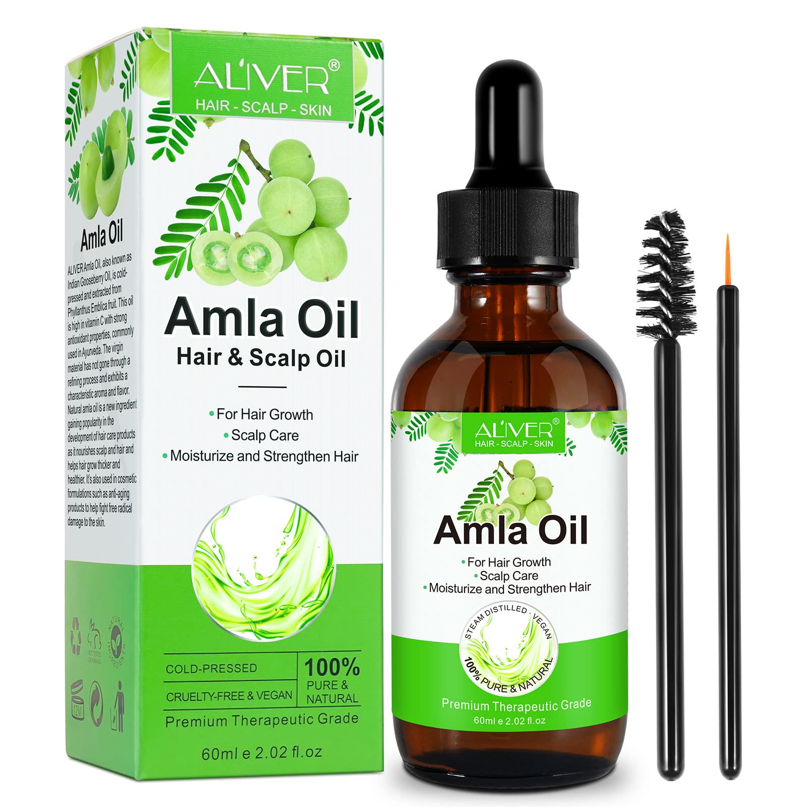 Amla Hair Oil, Amla Oil for Hair Growth, 100% Natural Indian Amla Hair Oil for Strong, Long & Thick Hair, Nourishes Scalp, Promotes Hair Growth, Controls Hair Fall, 60ML