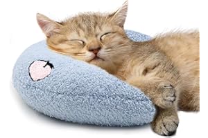 ucho Pillow for Cats, Soft Fluffy Cat Neck Pillow, U-Shaped Pillow for Pet, Pet Calming Toy Half Donut Cuddler for Joint Relief Sleeping Improve Machine Washable (Blue)