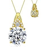 Gallagher 3.39 Carat Round Brilliant Moissanite Diamond Pendant Necklace | S925 Sterling Silver Jewelry | Gold-Plated 14k Yellow With 18" Chain | Birthday Gift for Women Wife Mom Girlfrend