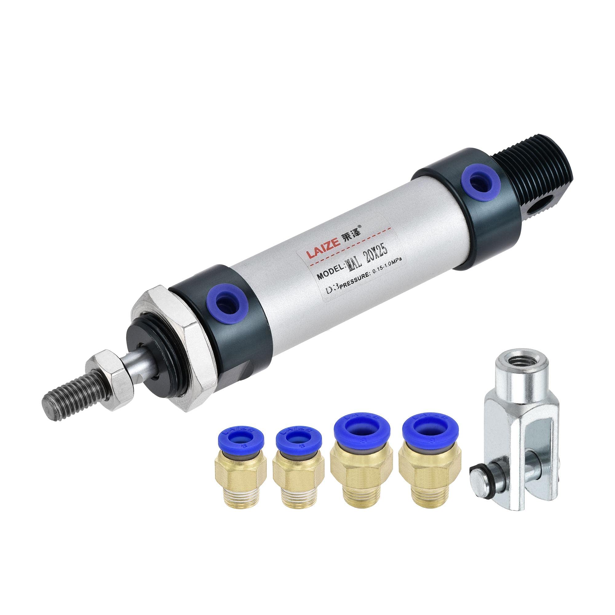 sourcing map Pneumatic Air Cylinder 20mm Bore 25mm Stroke with Y Connector and Quick Fittings, MAL 20x25, for Automatic Equipment