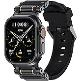 TAURI Silicone for Apple Watch Bands Ultra 3/2/1 49mm [Liquid Silicone Strap + Stainless Steel Metal Connector] Sport Band for iWatch 49mm Adjustable Band Men Women, All Black