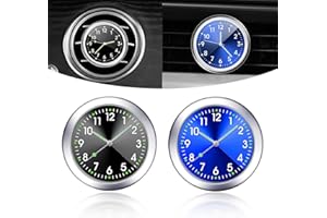 Yumfugu 2 PCS Automotive Quartz Movement Clock, 1.57" x 0.31" Double-Sided Tape Self-Adhesive Alloy Structure Luminous Clock, Personalized Decorative Accessories, for Most Car Models (Black & Blue)