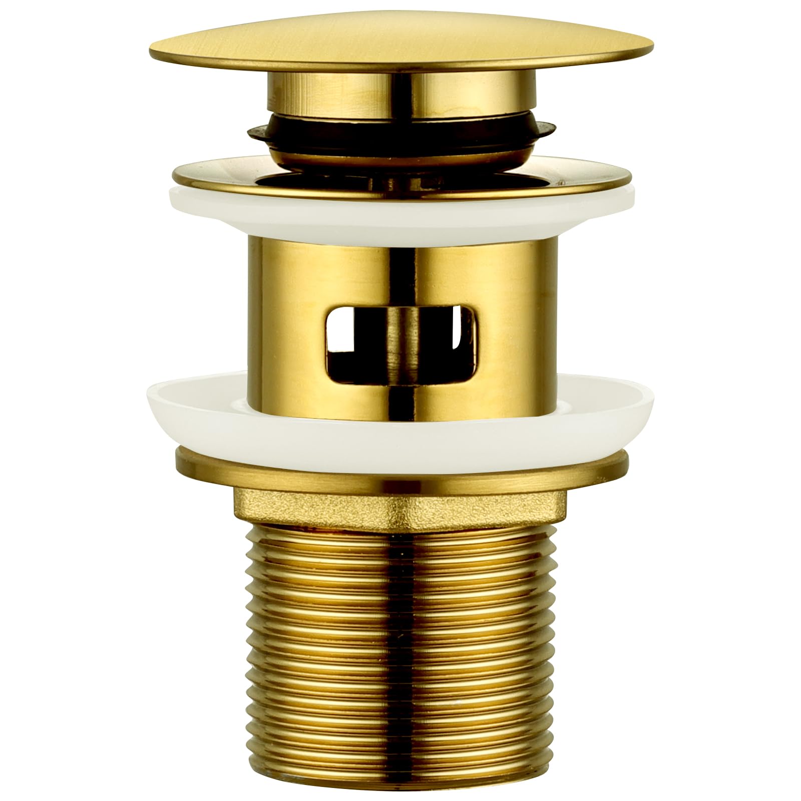 Peppermint Basin Waste Slotted Bathroom Pop Up Sink Waste, Brushed Gold Click Clack Waste Plug with Overflow for Bathroom Basin, Vessel Sinks