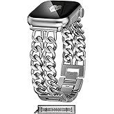 FortuneFlare Stylish Double Chain Metal Band, Not for Use: Pregnant Women & Children Under 12, Compatible with Apple Watch Bands for Women 38/40/41/42/44/45/46/49mm, Adjustable Bands Gift for for S10-1 SE