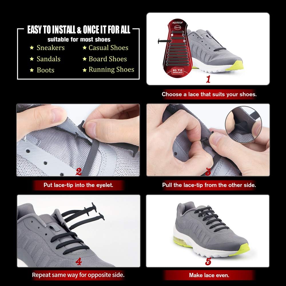 HOMAR No Tie Shoelaces for Kids Adults Stretch Elastic Tieless No Tie Shoe Laces: Clothing