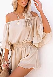 Fixmatti Ladies Chiffon Rompers Flare Sleeve Off