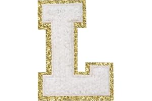LYVUR Letter Patches Iron on 3Pcs Chenille Letters for Jackets Varsity Letters Patches Letterman Glitter Patches Iron on Letter White L