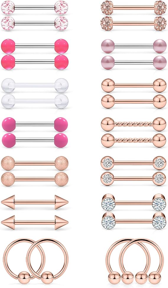 Dyknasz 14 Pairs Nipple Rings Elegant CZ Nipple Shield Ring Straight