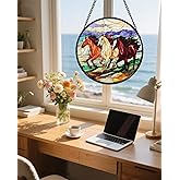 AMDERVEN Stained Glass Window Hanging, Galloping Horses Sun Catcher for Door Home Decor Colorful Suncatcher Christmas Mother's Day Birthday Gifts for Women Men Mom and Nana 6.3 in