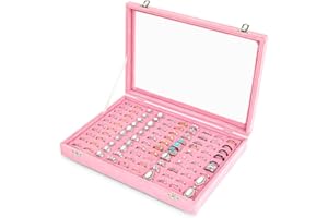 Frebeauty Ring Organizer Tray 100 Slots Ring Holder with Clear Lid Velvet Ring Storage Box Ring Tray for Jewelry Store Ring Display Case for Jewelry Show Ring Box for Women(Pink)