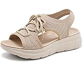 EGGDK Women's Orthopedic Wedge Walking Sandals Lightweight Anti-Slip Platform Hiking Sandals Comfortable Casual Lace-Up Slingback Sports Sandals for Women Outdoor Everyday Wear
