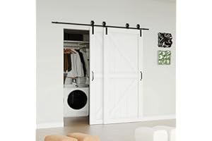 Lakenyon Bypass Barn Doors, 84" x 84" Sliding Barn Door with 6.98FT Hardware Kit, Single-Track for Double K-Frame Doors, MDF & DIY Painted, Easy Installation - White