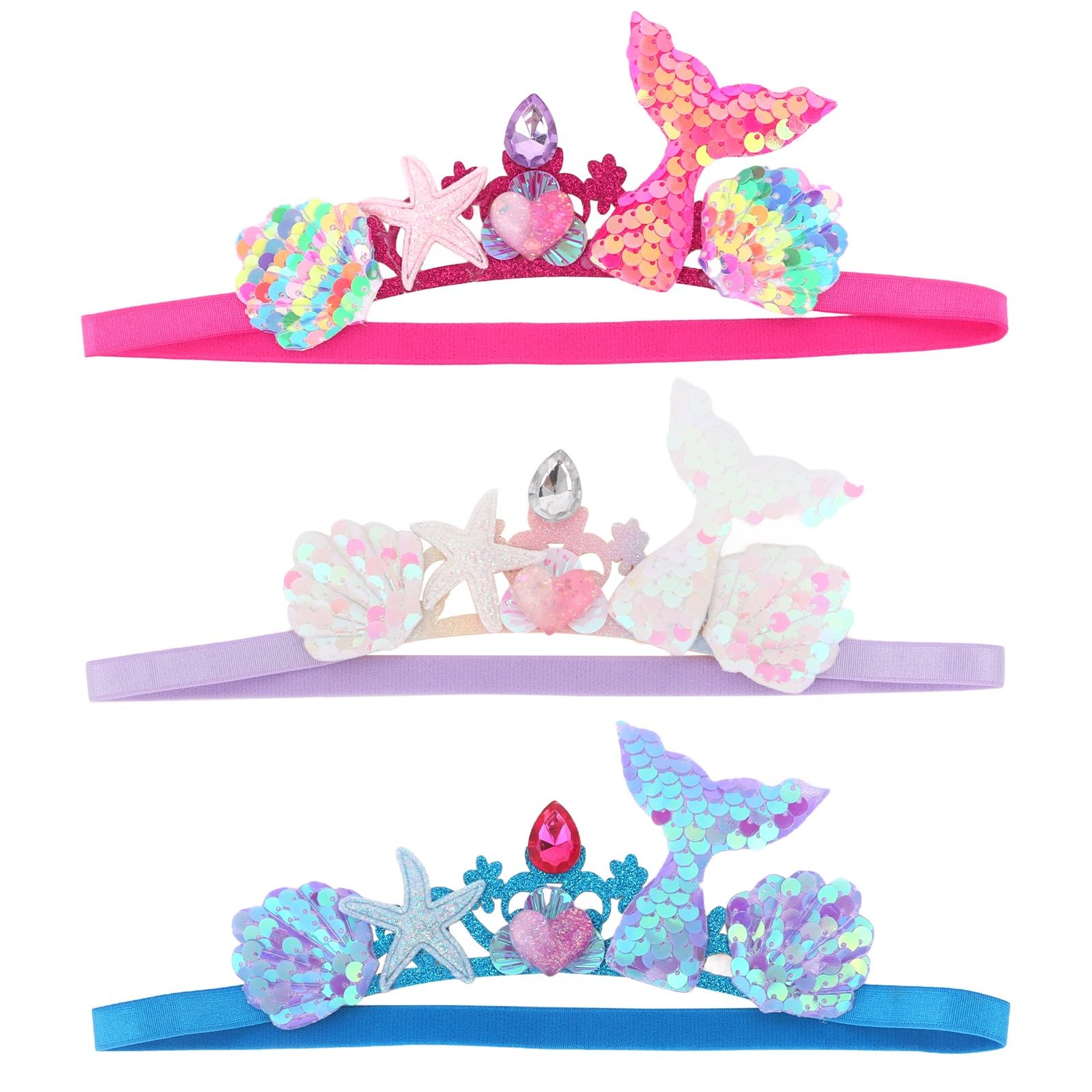 Photo 1 of GAFATORY Mermaid Headband 3 Pcs Elastic Non Slip Mermaid Glitter Hair Accessories for Ocean Theme Party Seashell Starfish Fish Tail