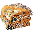 Boho Throw Blanket for Bed - 100% Cotton Ultra Soft Rustic Quilt - Floral Printed Farmhouse Decor Bed Fall Blankets,60"×80" All Season Rustic Large Throw for Sofa Couch Chair