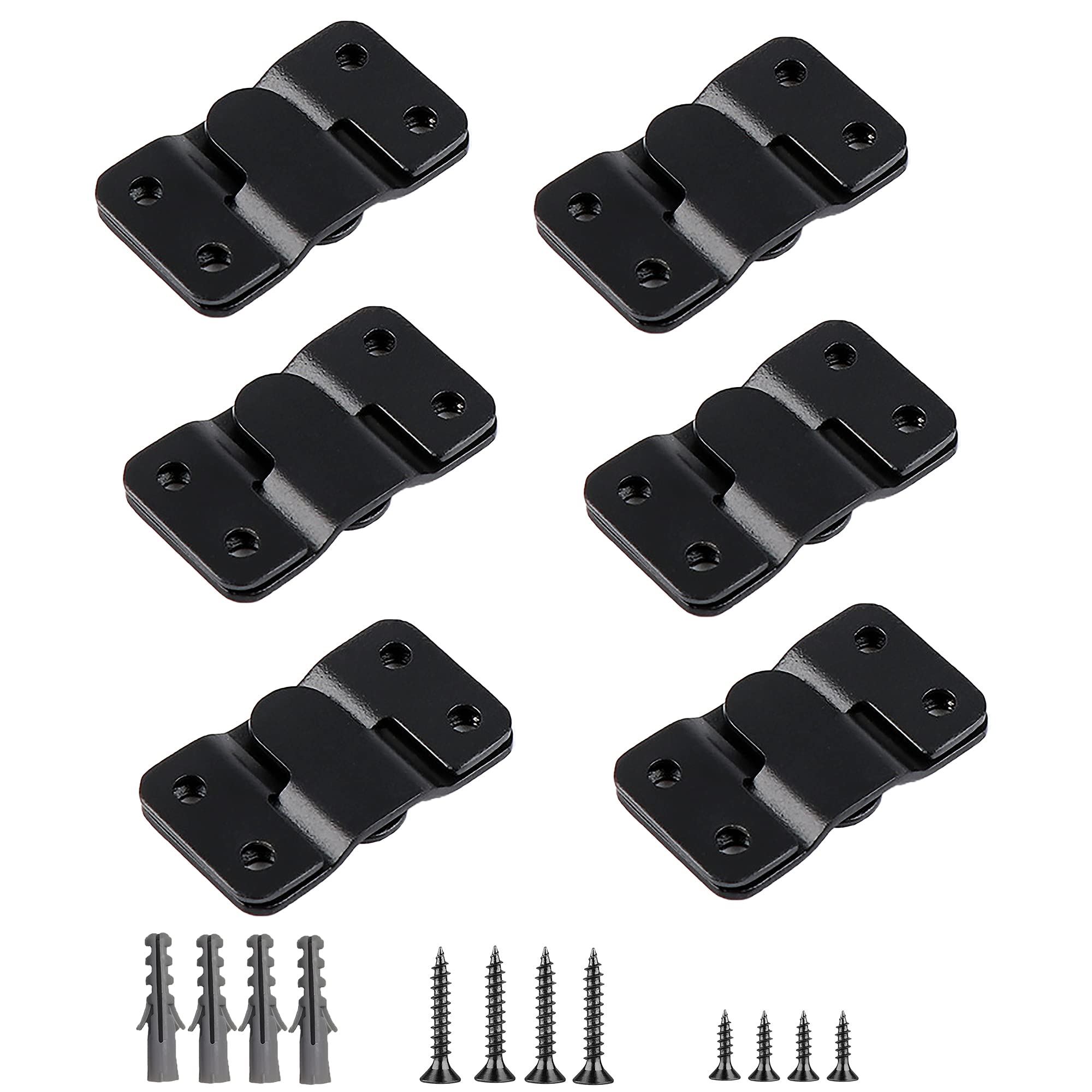 WeqeYent 6 Pairs(12 Pcs) Flush Mount Bracket Concealed Interlocking Hang Buckle Stainless Steel Photo Hook Hardware Hanging for Pictures Mirrors Frames Headboard Furniture Connector Hangers(Black)