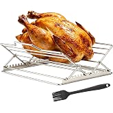 Roryimke Adjustable Chicken Roasting Rack V-Shaped Stand for Turkey Chicken | Stainless Steel Foldable Oven Roasting Rack,Roasting Pan Rack for Chicken Turkey Includes Basting Brush