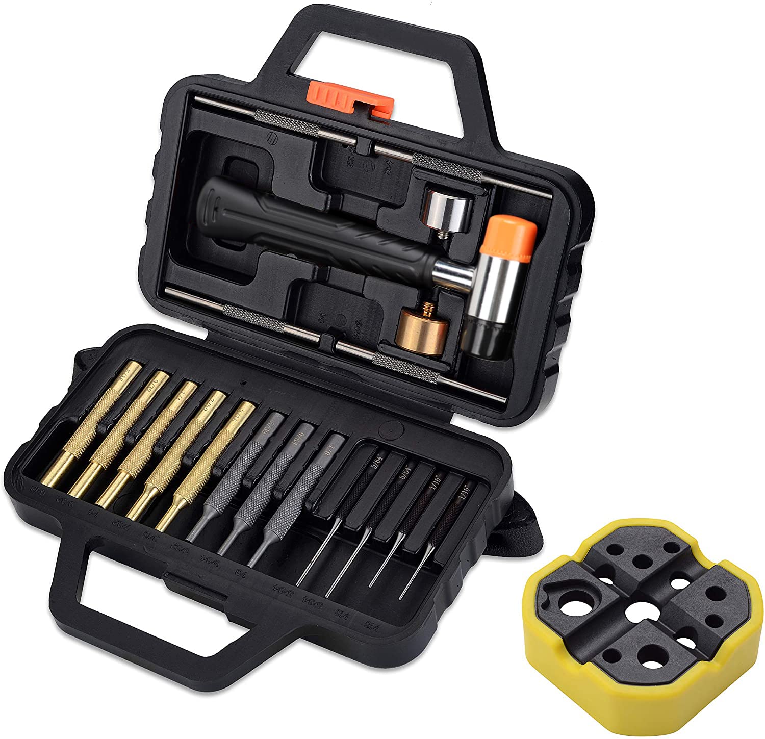 BOOSTEADY Punch Set with Bench Block, Including Roll Flat Pin Punch Set and Magnetic Bench Block, Hammer with Detachable Heads