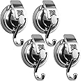 SOCONT Heavy Duty Vacuum Suction Cup Hooks, Silver Plated Polished Super Suction for Kitchen Bathroom, 4 Pack